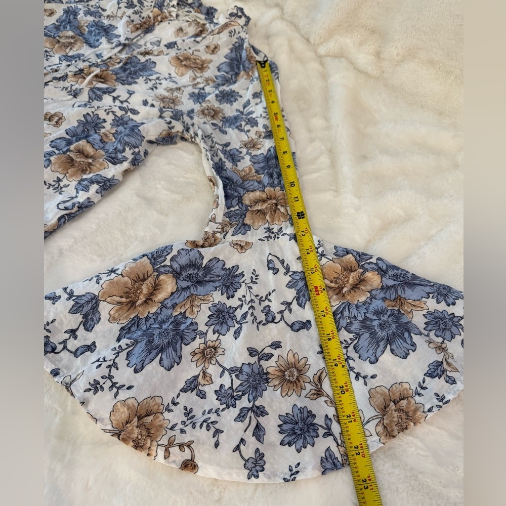 Umgee Blue & Tan Floral Bell Sleeve Boho, Romantic, Cottagecore Blouse - Picture 14 of 15